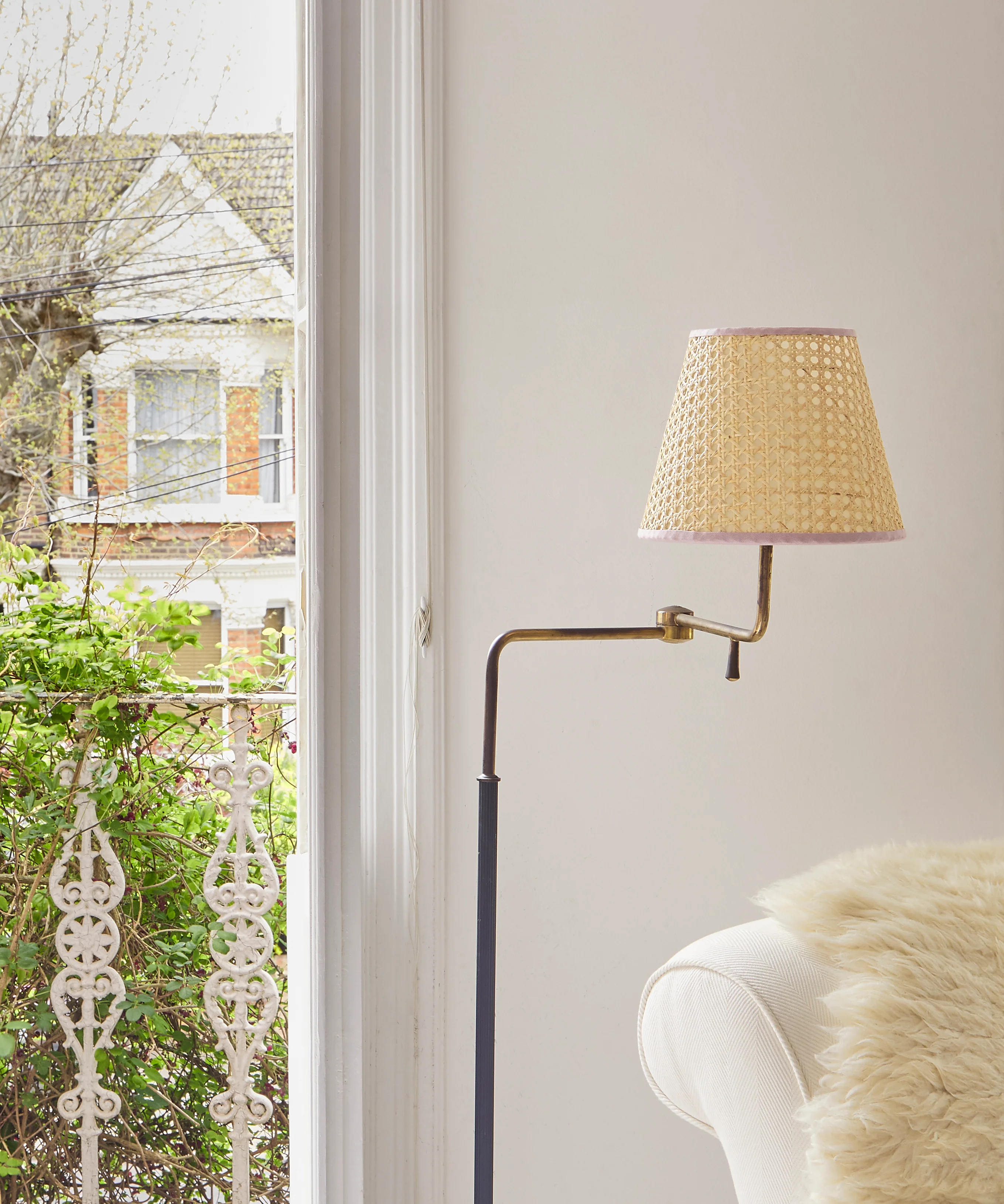 Cane Lampshade, Pink Trim, Small - Image 3