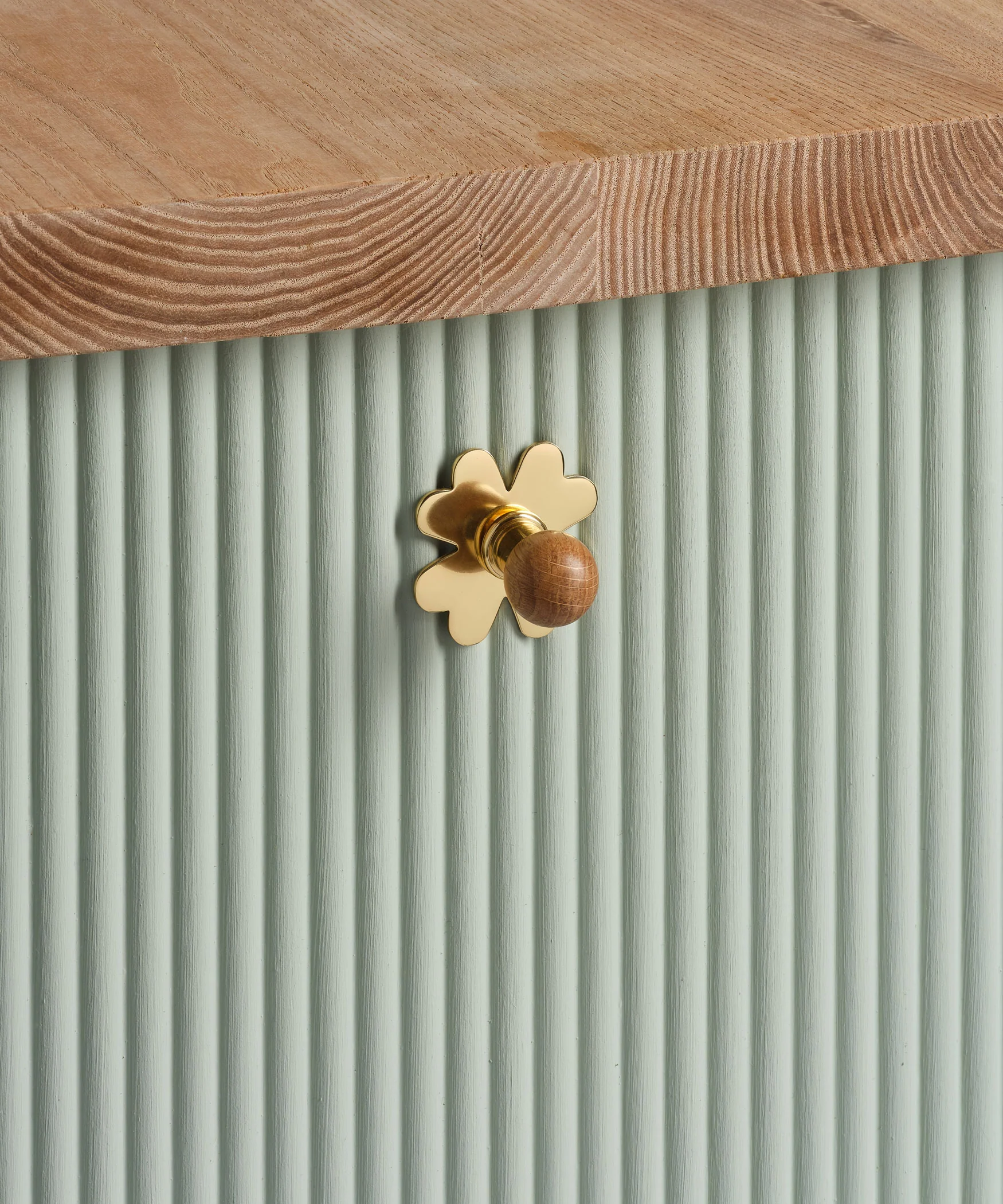 Natural Oak Knob, Brass - Image 3