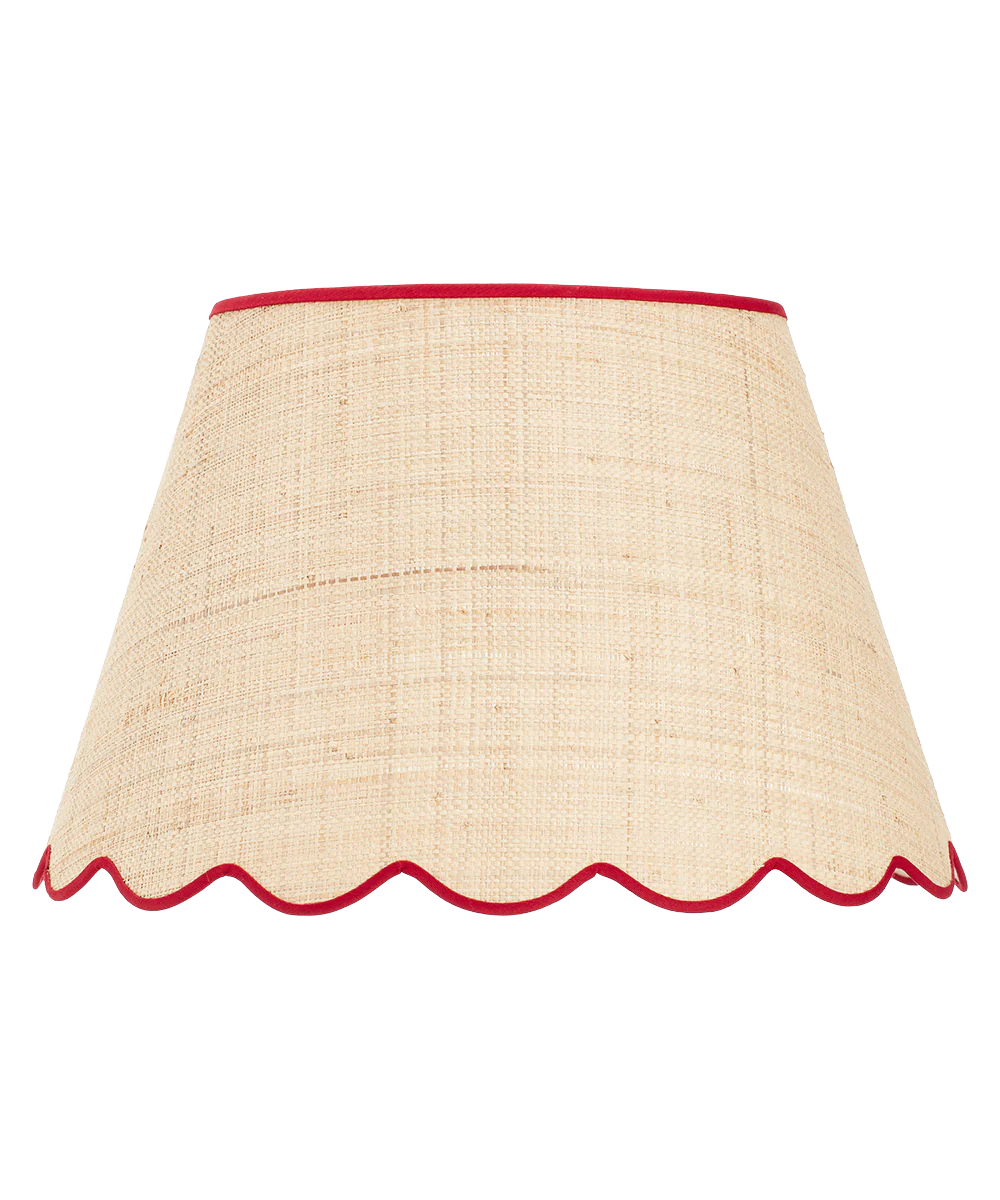 Raffia Scallop Lampshade, Red Trim, Large - Image 3