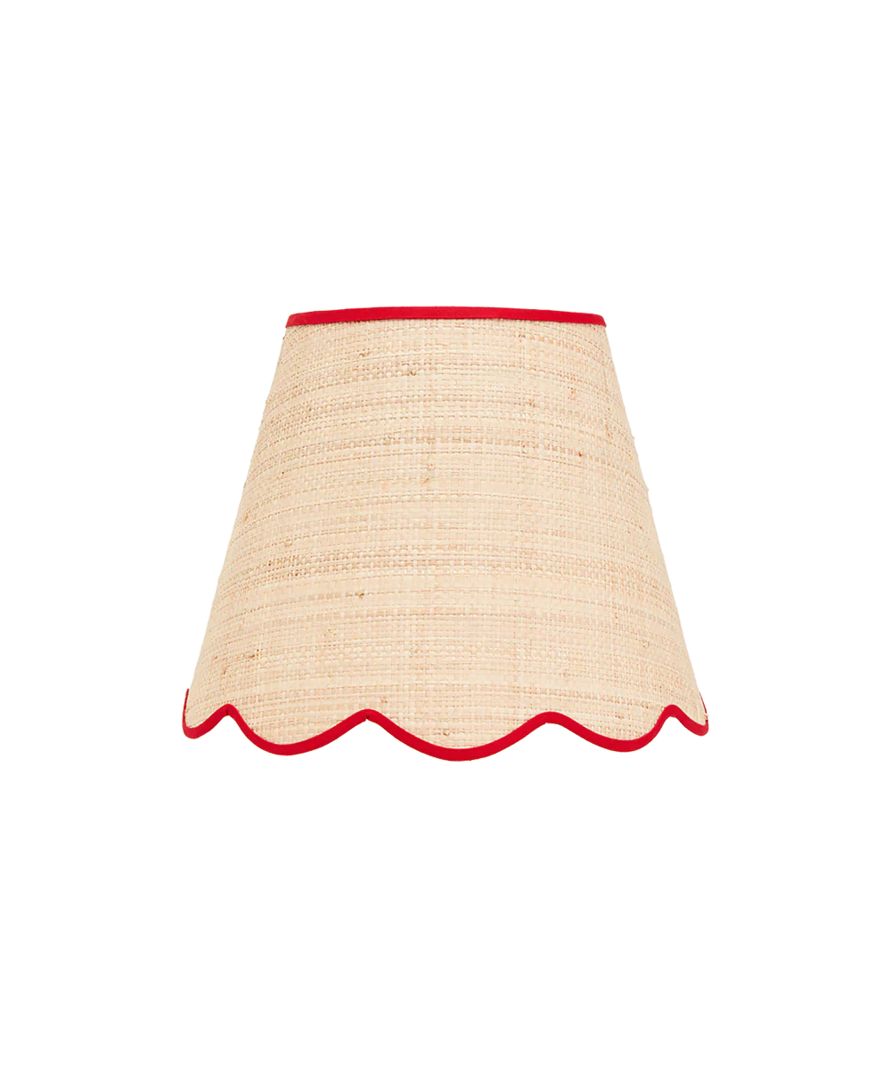 Raffia Scallop Lampshade, Red Trim, Small - Image 3