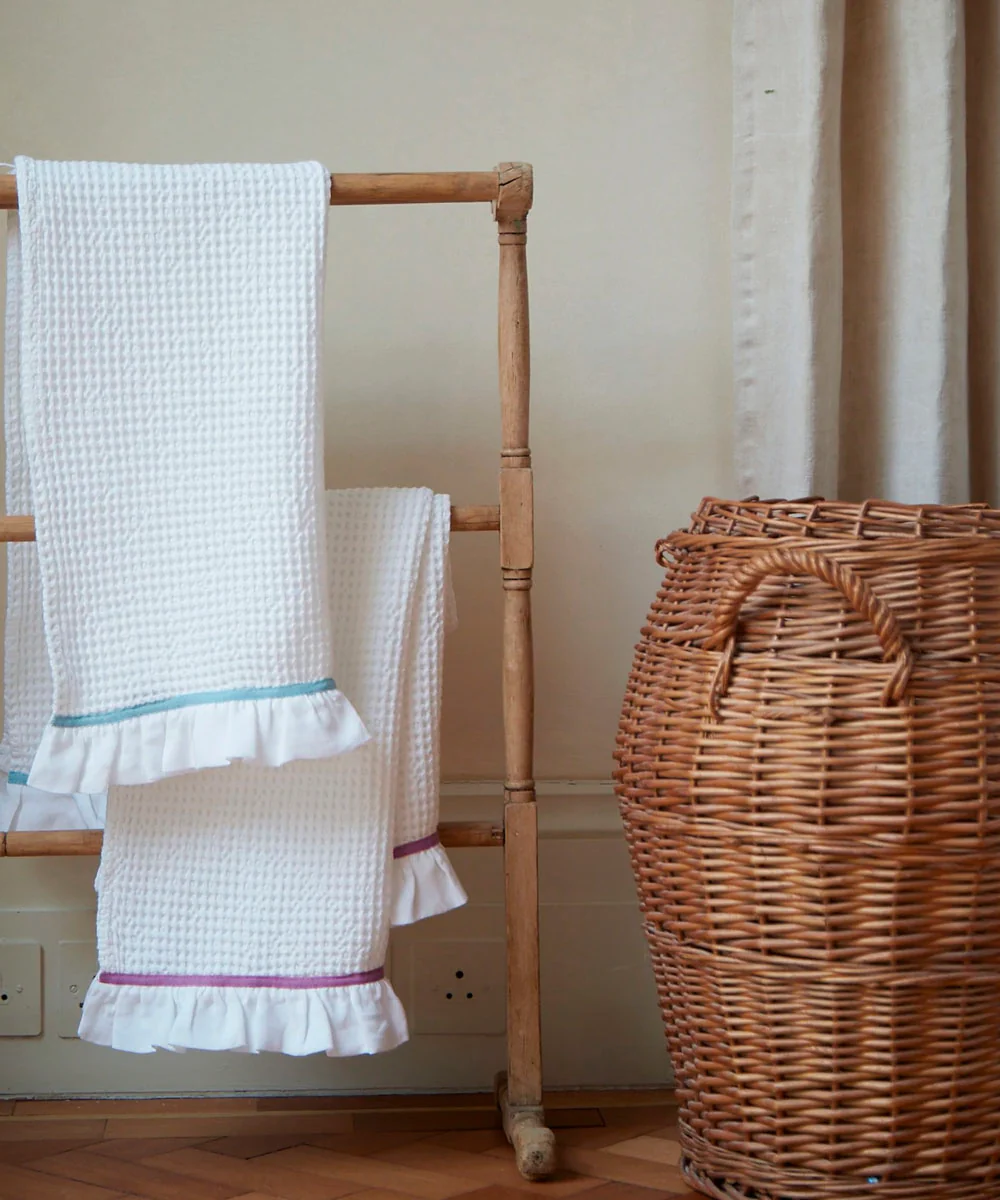 Waffle Cotton Hand Towels, Set Of 2, Sky Blue - Image 3